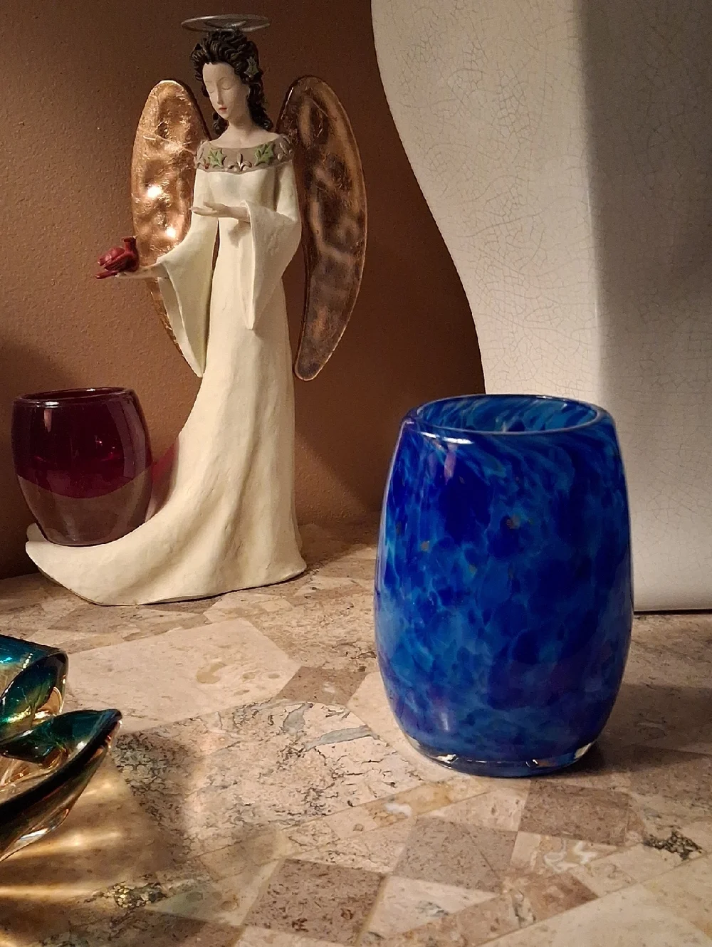 Votive Candle Holder. Art Glass In Lapis Blue  